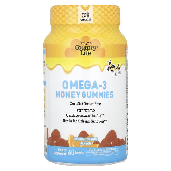 Country Life, Omega-3 Honey Gummies, Natural Orange, 60 Gummies