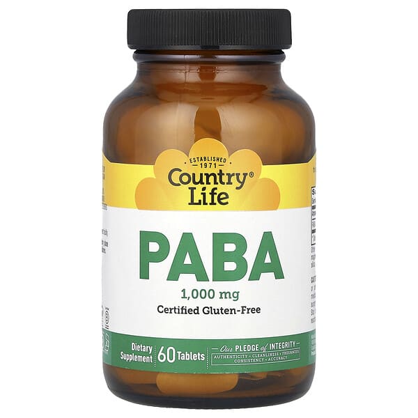 Country Life, PABA, 1,000 mg, 60 Tablets 1 Country Life, PABA, 1,000 mg, 60 Tablets