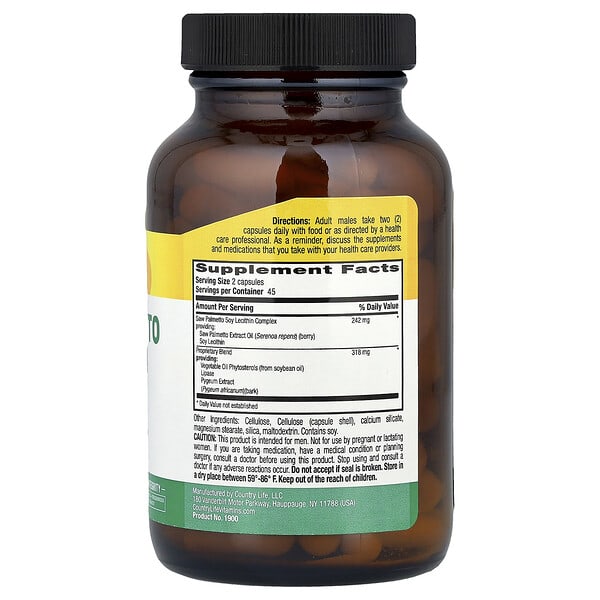 Alternative view of Country Life, Saw Palmetto & Pygeum Extract, 90 Vegan Capsules