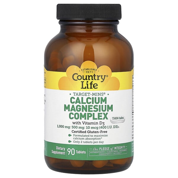 Country Life, Target-Mins, Calcium Magnesium Complex with Vitamin D3, 90 Tablets