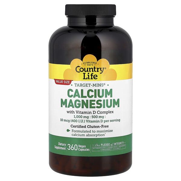 Country Life, Target-Mins®, Calcium Magnesium with Vitamin D Complex, 360 Vegan Capsules
