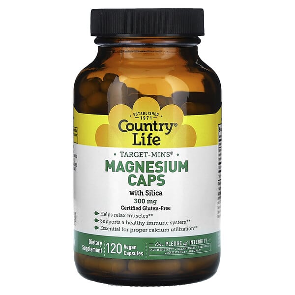 Country Life, Target-Mins®, Magnesium Caps with Silica, 300 mg, 120 Vegan Capsules