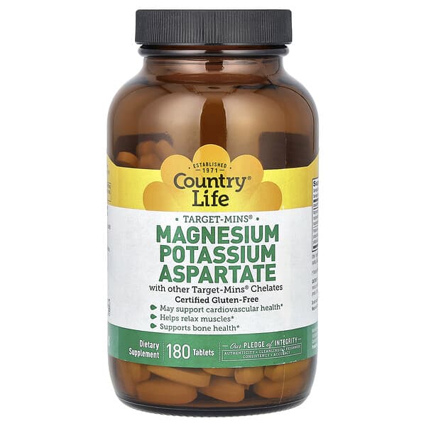 Country Life, Target-Mins®, Magnesium Potassium Aspartate, 180 Tablets 4 Country Life, Target-Mins®, Magnesium Potassium Aspartate, 180 Tablets