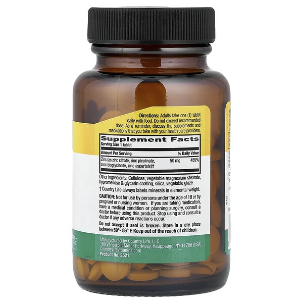 Alternative view of Country Life, Target-Mins®, Zinc, 50 mg, 180 Tablets