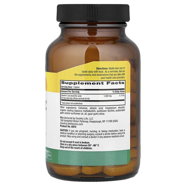 Alternative view of Country Life, Time Release Vitamin C with Rose Hips, 1,000 mg, 90 Tablets