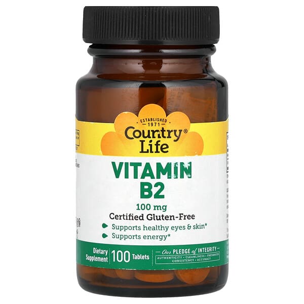 Country Life, Vitamin B2, 100 mg, 100 Tablets 2 Country Life, Vitamin B2, 100 mg, 100 Tablets