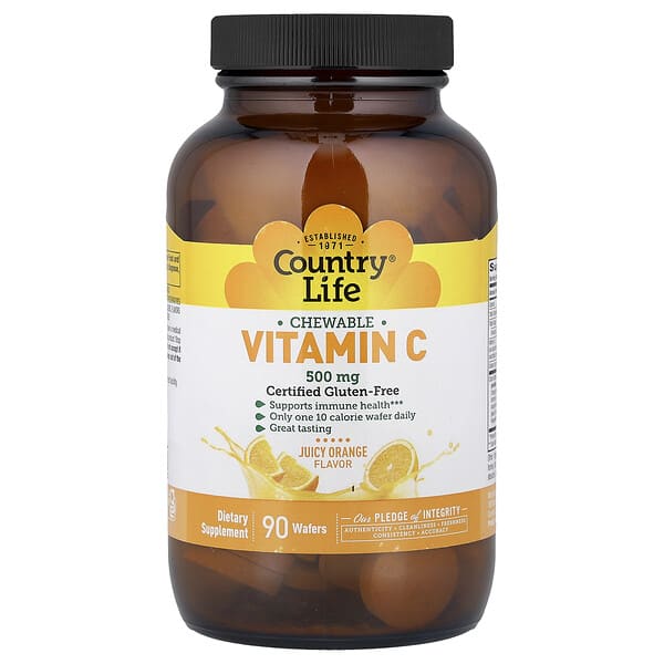 Country Life, Vitamin C Chewable, Juicy Orange, 90 Wafers