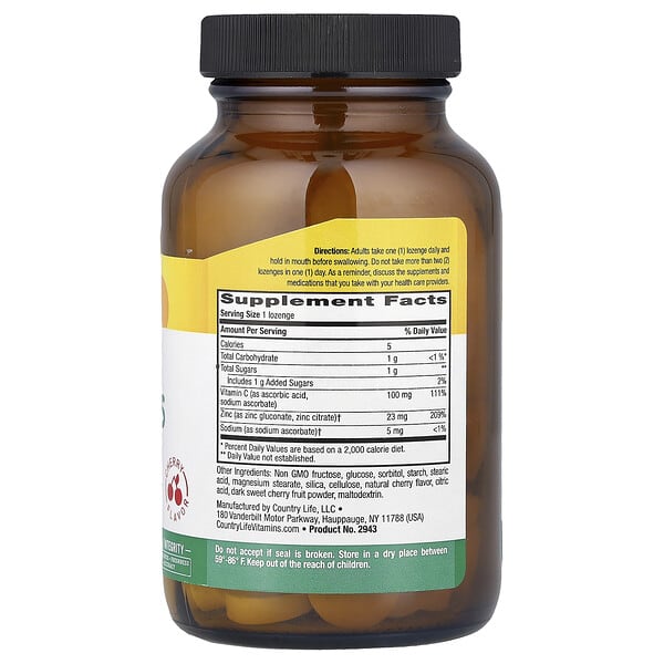 Alternative view of Country Life, Zinc Lozenges with Vitamin C, Cherry, 60 Lozenges