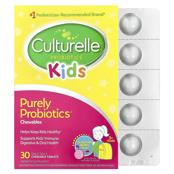Culturelle, Kids, Purely Probiotics® Chewables, 3+ Years, Bursting Berry, 30 Chewable Tablets (25  mg Per Tablet)