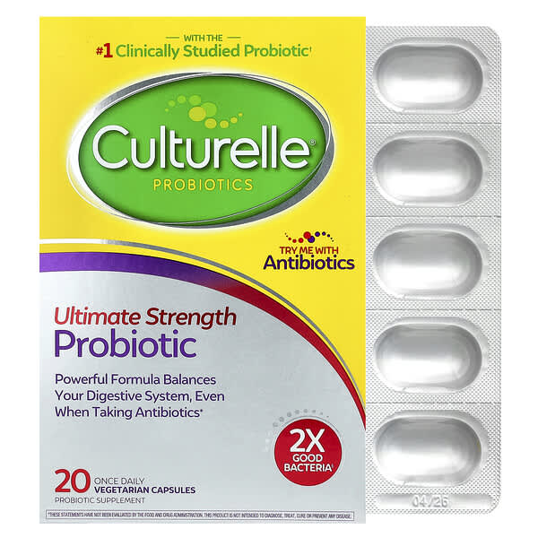 Culturelle, Probiotics, Ultimate Strength Probiotic, 20 Once Daily Vegetarian Capsules
