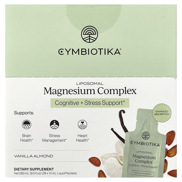 Cymbiotika, Liposomal Magnesium Complex, Vanilla Almond, 28 Liquid Packets, 0.3 fl oz (10 ml) Each