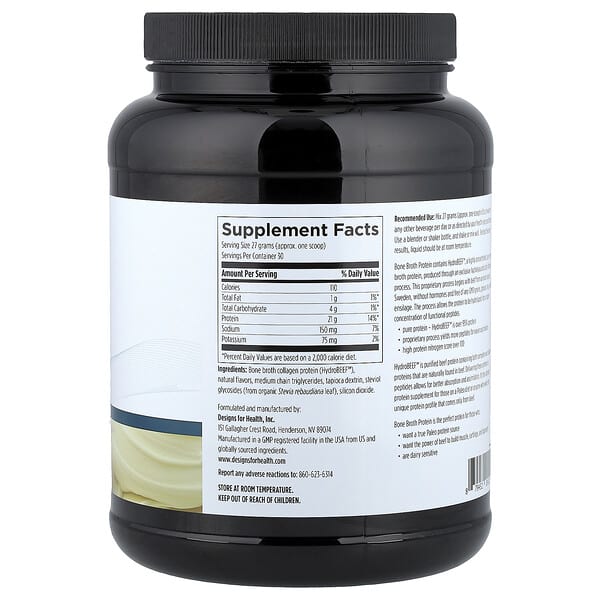 Alternative view of Designs For Health, Bone Broth Protein, Vanilla, 1.8 lbs (810 g)