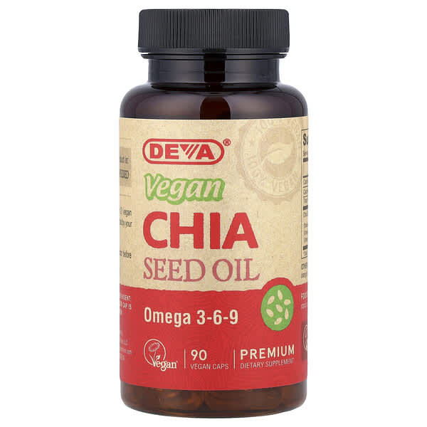Deva, Premium Vegan Chia Seed Oil, 90 Vegan Caps (500 mg per Capsule)