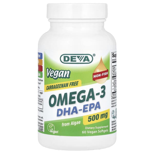 Deva, Vegan Omega-3, DHA-EPA, 500 mg, 60 Vegan Softgels