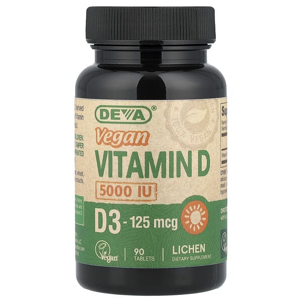 Deva, Vegan Vitamin D3, 125 mcg (5,000 IU), 90 Tablets