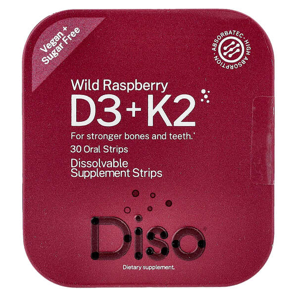 Diso, Vitamin D3 + K2, Wild Raspberry, 30 Oral Strips