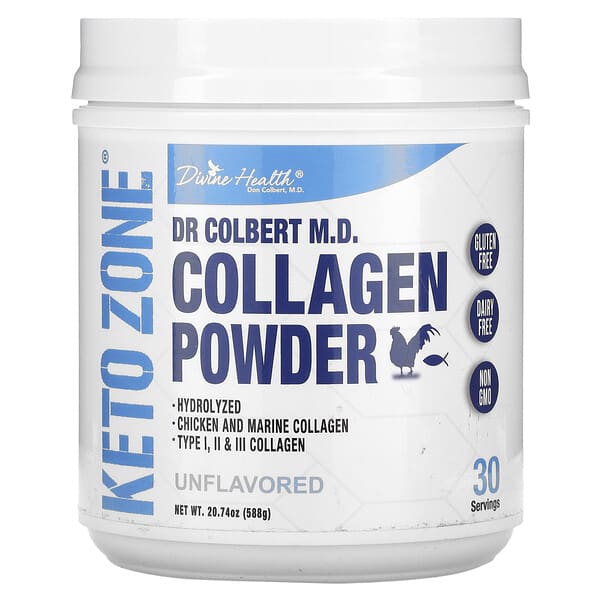 Divine Health, Dr. Colbert's Keto Zone, Collagen Powder, Unflavored, 20.74 oz (588 g)