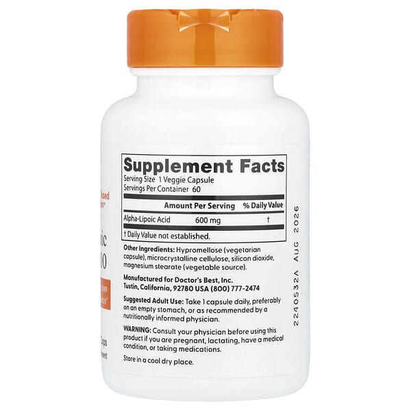 Alternative view of Doctor's Best, Alpha-Lipoic Acid 600, 600 mg, 60 Veggie Caps