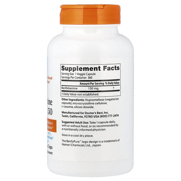 Alternative view of Doctor's Best, Benfotiamine with BenfoPure®, 150 mg, 360 Veggie Caps