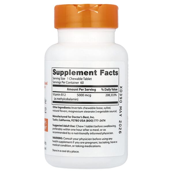 Alternative view of Doctor's Best, Chewable Fully Active B12, Mixed Berries , 5,000 mcg, 60 Tablets