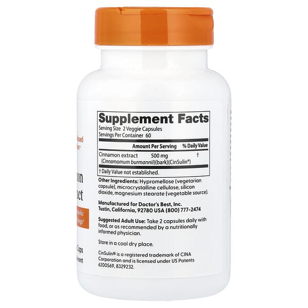 Alternative view of Doctor's Best, Cinnamon Extract , 120 Veggie Caps (250 mg per Capsule)