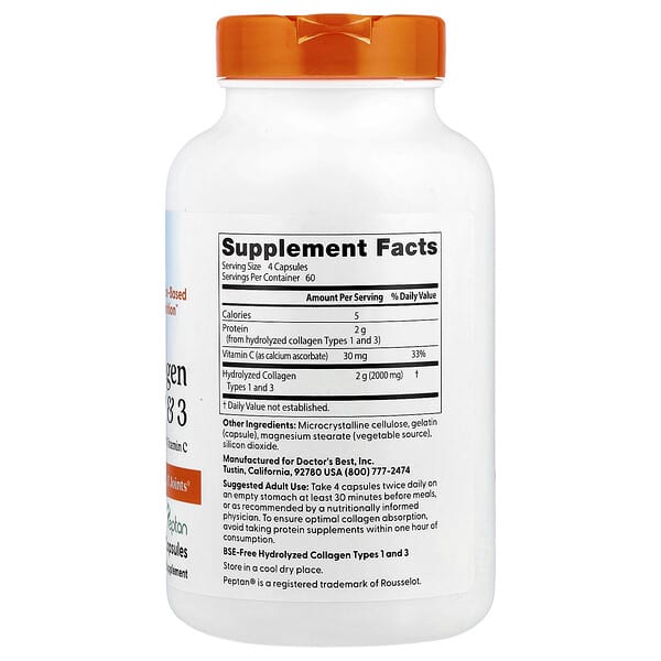 Alternative view of Doctor's Best, Collagen Types 1 & 3 & Vitamin C, 240 Capsules