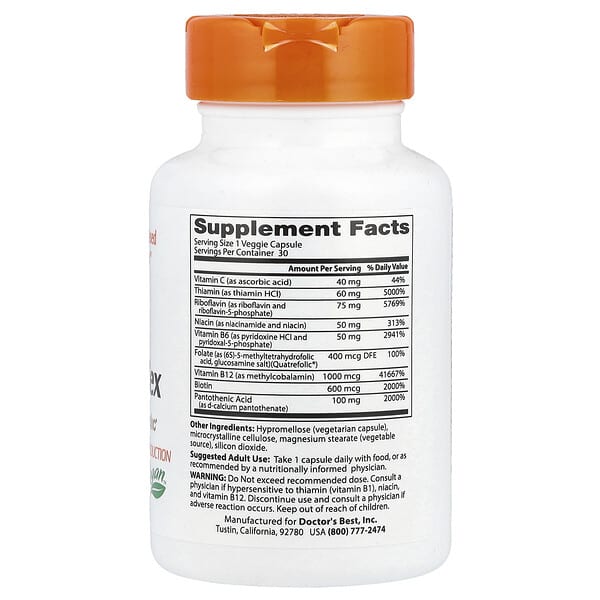 Alternative view of Doctor's Best, Fully Active B Complex with Quatrefolic®, 30 Veggie Caps