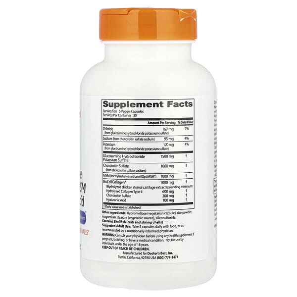 Alternative view of Doctor's Best, Glucosamine Chondroitin MSM + Hyaluronic Acid With OptiMSM® BioCell Collagen®, 150 Veggie Caps