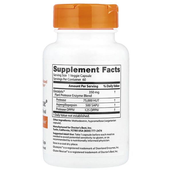 Alternative view of Doctor's Best, Gluten Rescue® Enzyme Blend , 60 Veggie Caps
