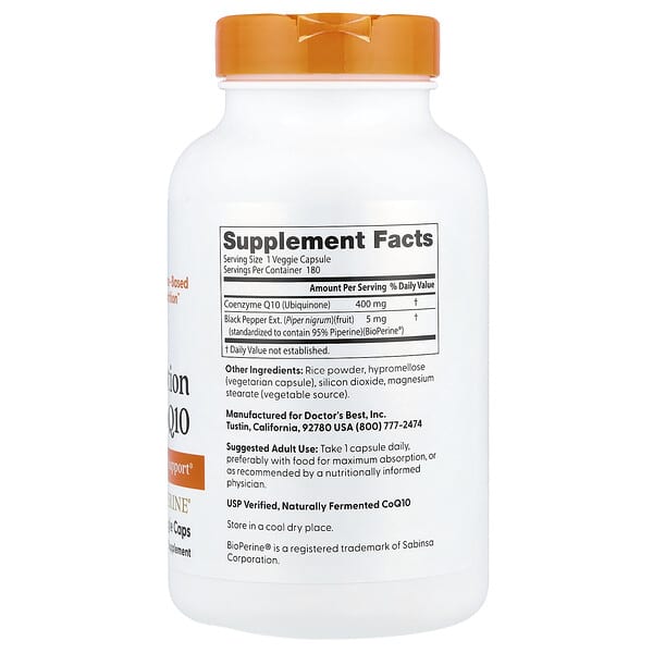 Alternative view of Doctor's Best, High Absorption CoQ10 , 180 Veggie Caps