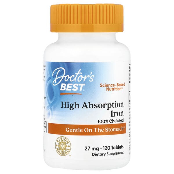 Doctor's Best, High Absorption Iron, 27 mg, 120 Tablets