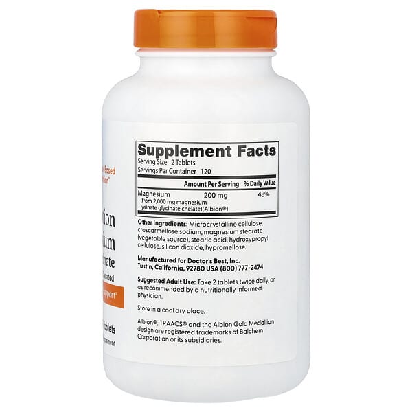 Alternative view of Doctor's Best, High Absorption Magnesium Lysinate Glycinate, Chelated, Albion® TRAACS®, 240 Tablets (100 mg per Tablet)