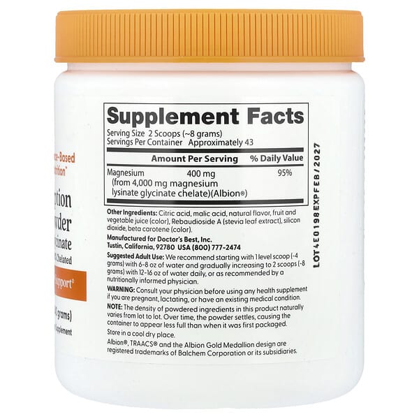 Alternative view of Doctor's Best, High Absorption Magnesium Powder, Fruit Punch, 12.1 oz (340 g)