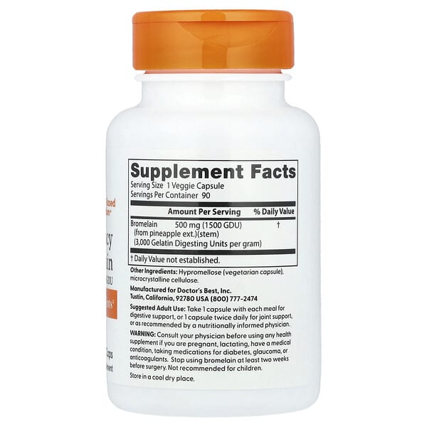 Alternative view of Doctor's Best, High Potency Bromelain, 500 mg, 90 Veggie Caps