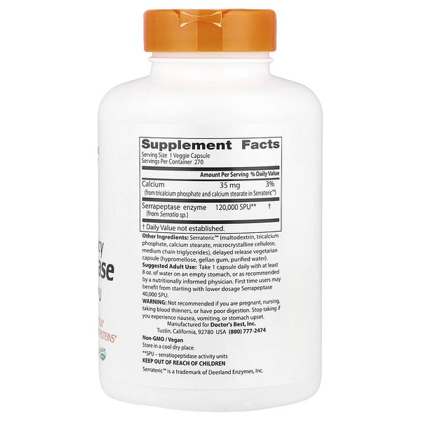 Alternative view of Doctor's Best, High Potency Serrapeptase, 120,000 SPU, 270 Veggie Caps