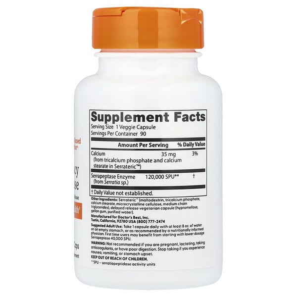 Alternative view of Doctor's Best, High Potency Serrapeptase, 90 Veggie Caps