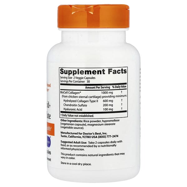 Alternative view of Doctor's Best, Hyaluronic Acid + Chondroitin Sulfate with BioCell Collagen®, 60 Veggie Capsules