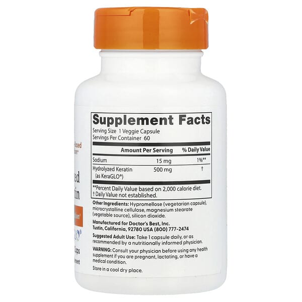 Alternative view of Doctor's Best, Hydrolyzed Keratin, 500 mg, 60 Veggie Caps