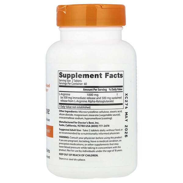 Alternative view of Doctor's Best, L-Arginine, 120 Bilayer Tablets (500 mg per Tablet)