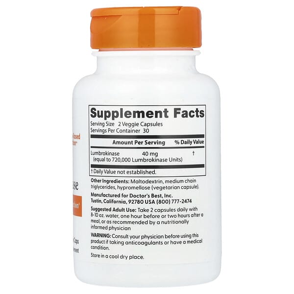 Alternative view of Doctor's Best, Lumbrokinase, 60 Veggie Caps (20 mg per Cap)