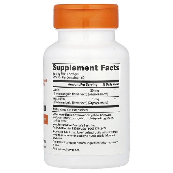 Alternative view of Doctor's Best, Lutein , 20 mg, 60 Softgels