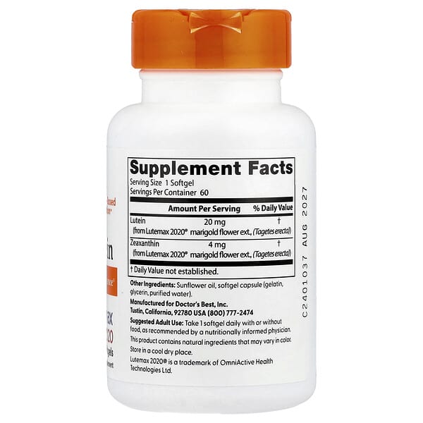 Alternative view of Doctor's Best, Lutein, Lutemax 2020, 60 Softgels