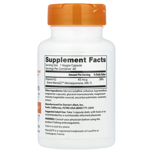 Alternative view of Doctor's Best, Natural Vitamin K2 MK-7 , 45 mcg, 60 Veggie Caps