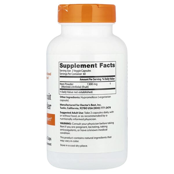 Doctor's Best, Noni Fruit Powder, 120 Veggie Caps (650 mg per Capsule) 2 Doctor's Best, Noni Fruit Powder, 120 Veggie Caps (650 mg per Capsule) - Ảnh 2