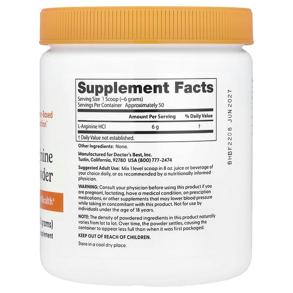 Alternative view of Doctor's Best, Pure L-Arginine Powder, 10.6 oz (300 g)