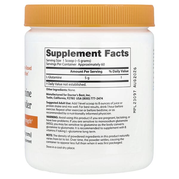 Alternative view of Doctor's Best, Pure L-Glutamine Powder, 10.6 oz (300 g)