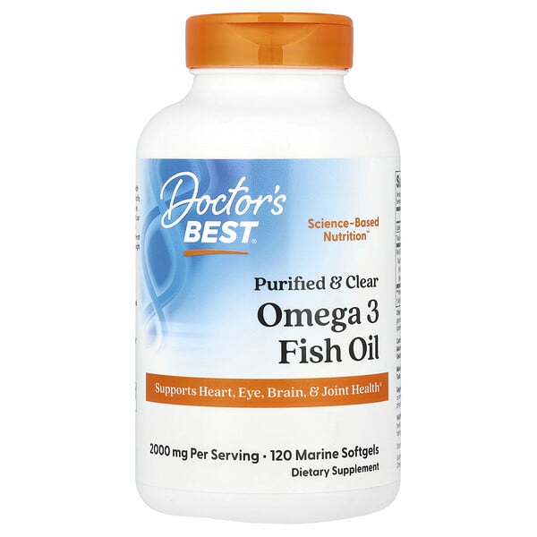 Doctor's Best, Purified & Clear Omega 3 Fish Oil, 120 Marine Softgels (1,000 mg per Softgel)
