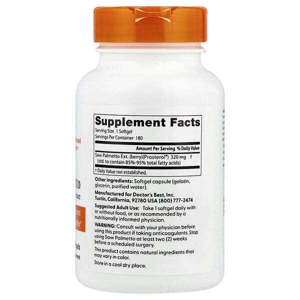 Alternative view of Doctor's Best, Saw Palmetto, Standardized Extract, 320 mg, 180 Softgels