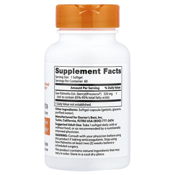 Alternative view of Doctor's Best, Saw Palmetto, Standardized Extract, 320 mg, 60 Softgels