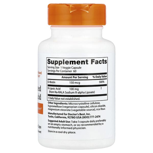 Alternative view of Doctor's Best, Stabilized R-Lipoic Acid, 100 mg, 60 Veggie Caps